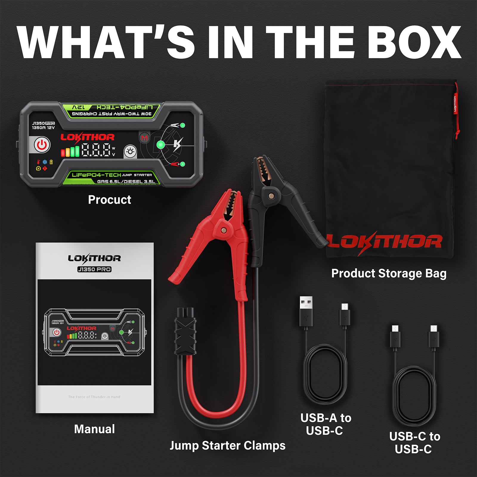 LOKITHOR J1350 PRO Jump Starter with LiFePO4 Safety Battery 1350Amp