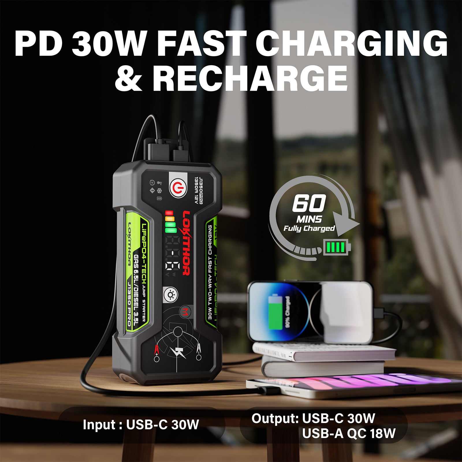 LOKITHOR J1350 PRO Jump Starter with LiFePO4 Safety Battery 1350Amp