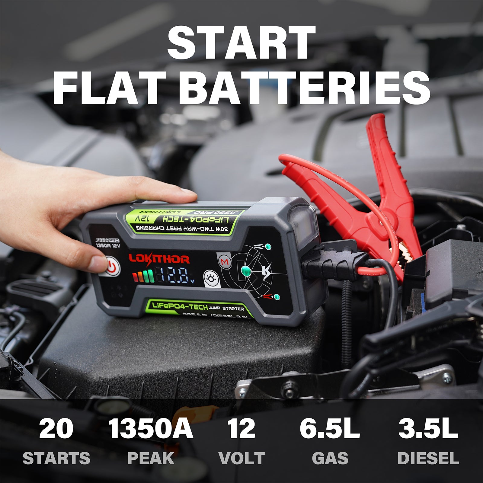 LOKITHOR J1350 PRO Jump Starter with LiFePO4 Safety Battery 1350Amp