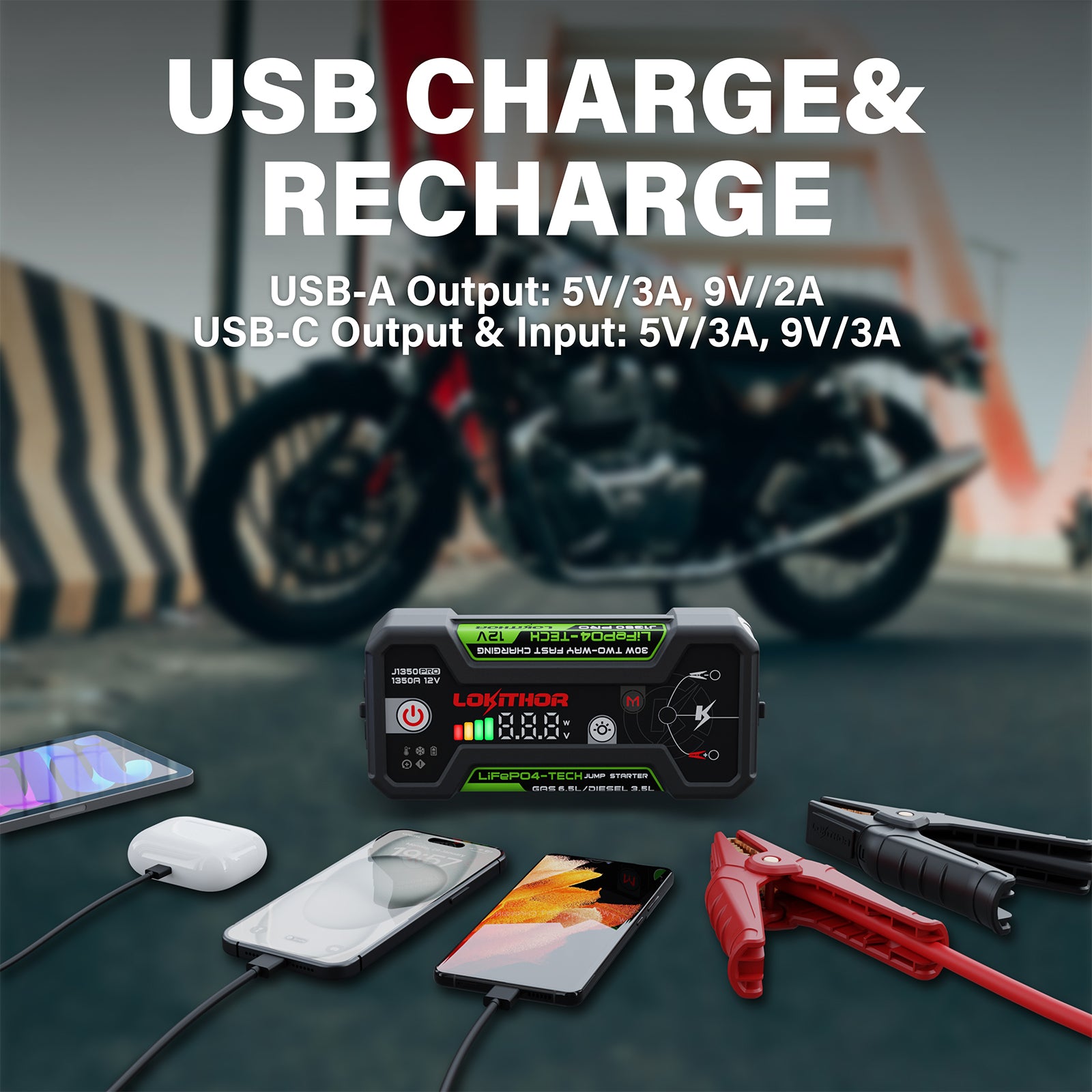 LOKITHOR J1350 PRO Jump Starter with LiFePO4 Safety Battery 1350Amp