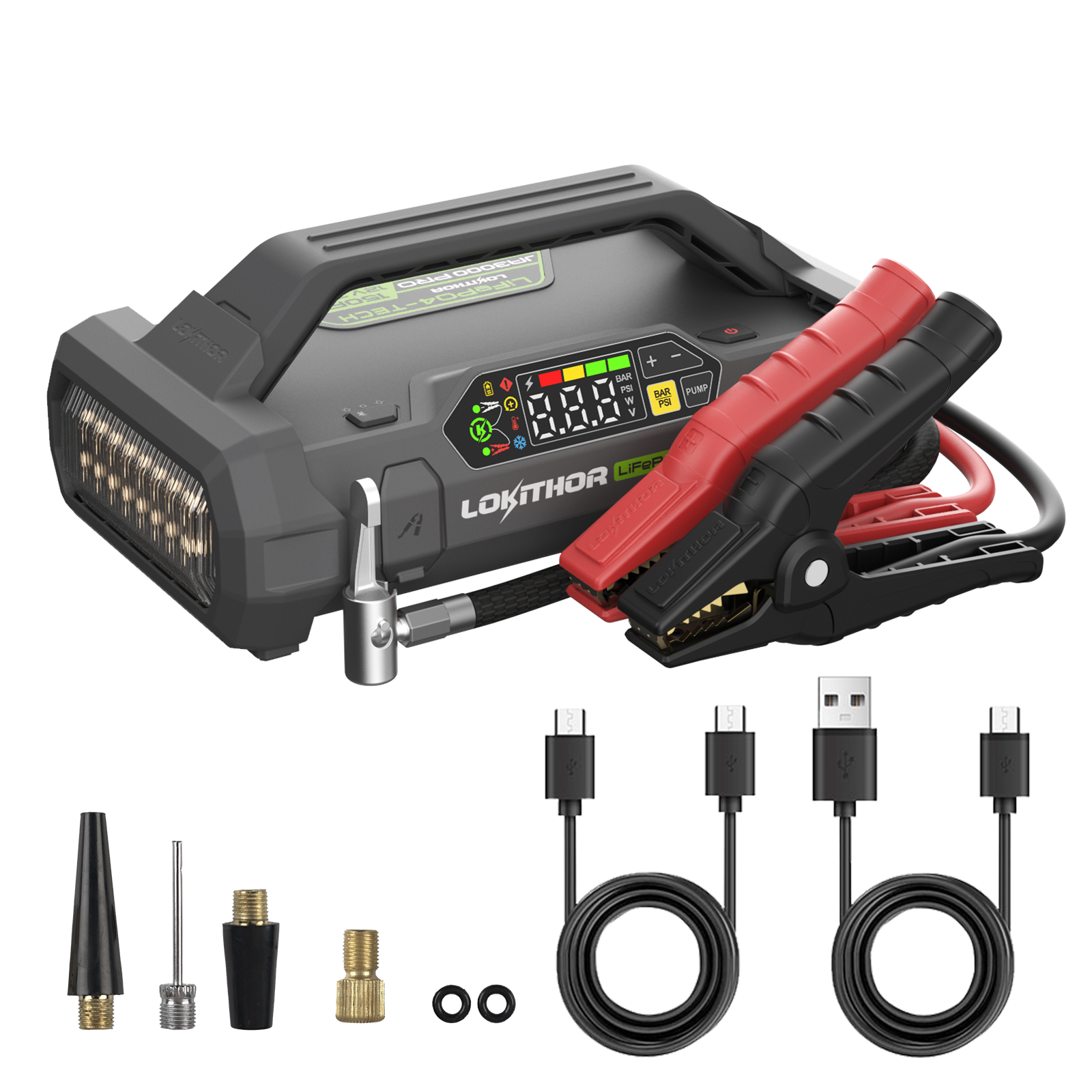 Lokithor JA3000 PRO 12V 3000A 46.08Wh LiFePO₄ Jump Starter With 150PSI Air Inflator and ConnectMax Technology