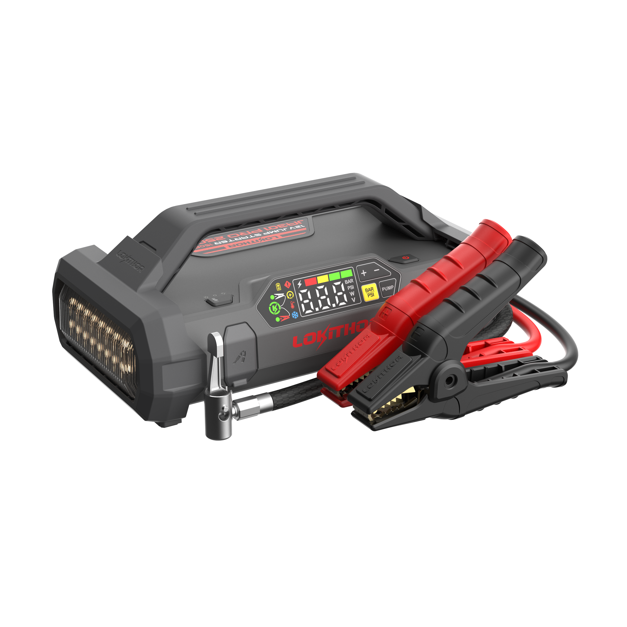Lokithor JA301 PRO 12V  74.37Wh 2500A LiPo Jump Starter With 150PSI Air Inflator